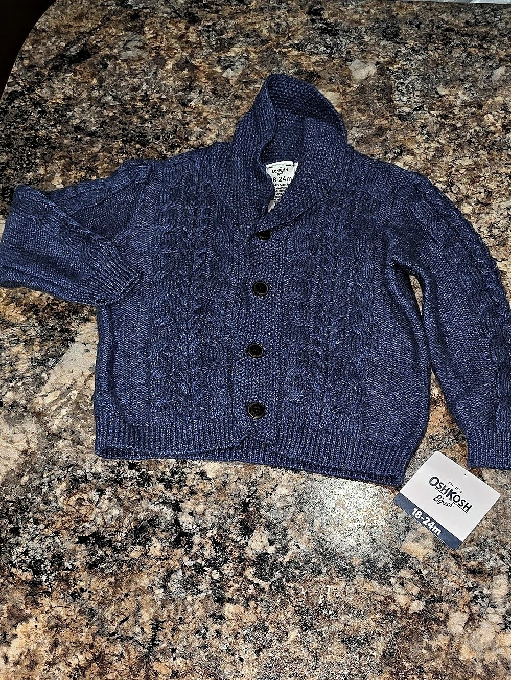 OshKosh Baby Blue Cable Knit Cardigan NWT